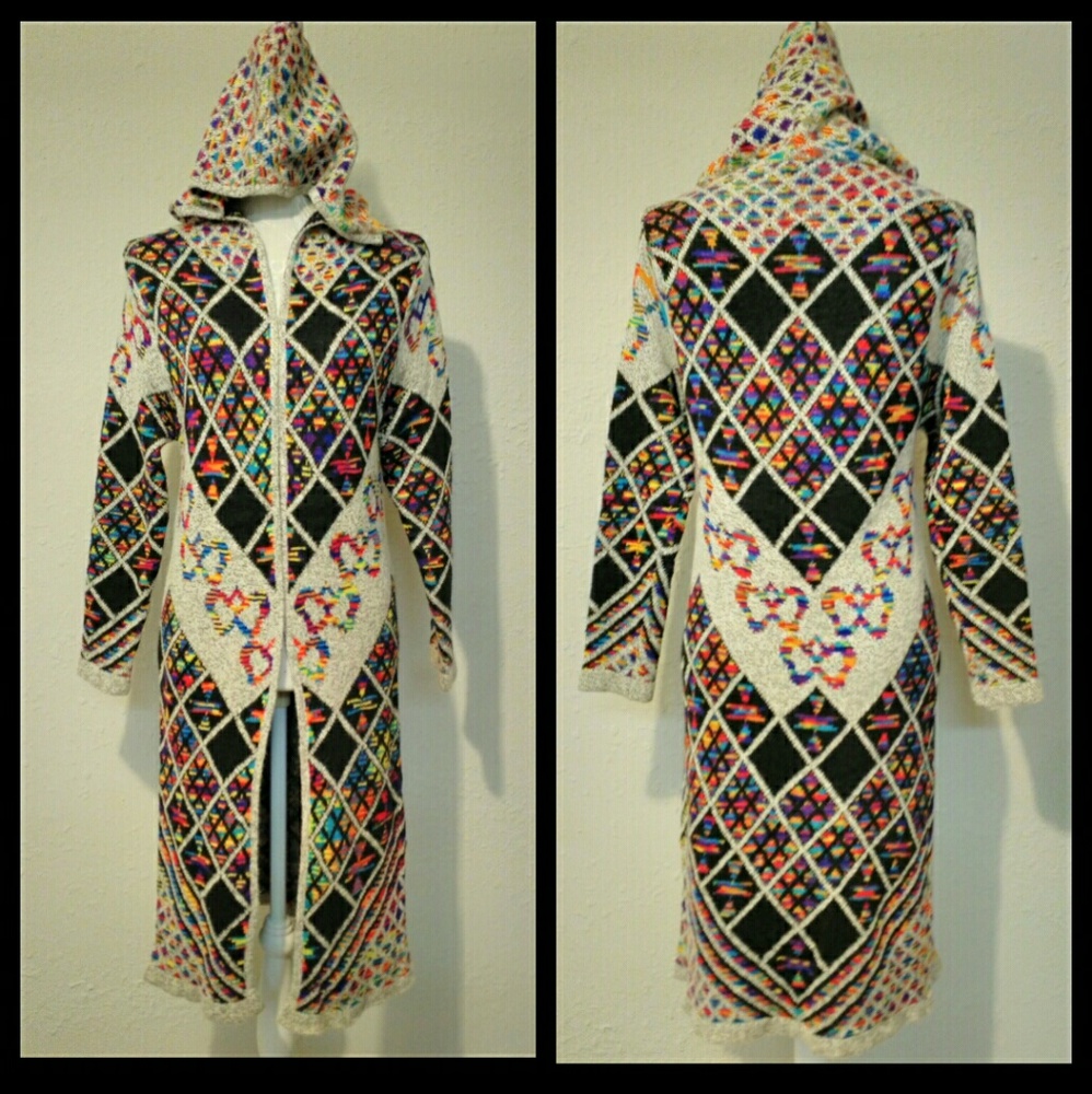 NWT Aztec Tribal BOHO Hooded Cardigan Sweater - Picture 2 of 5